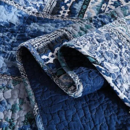 Boho Blue Quilted Coverlet & Pillow Set: Vibrant, Cozy Elegance - king - Image 7