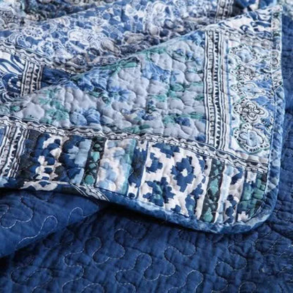 Boho Blue Quilted Coverlet & Pillow Set: Vibrant, Cozy Elegance - king - Image 8