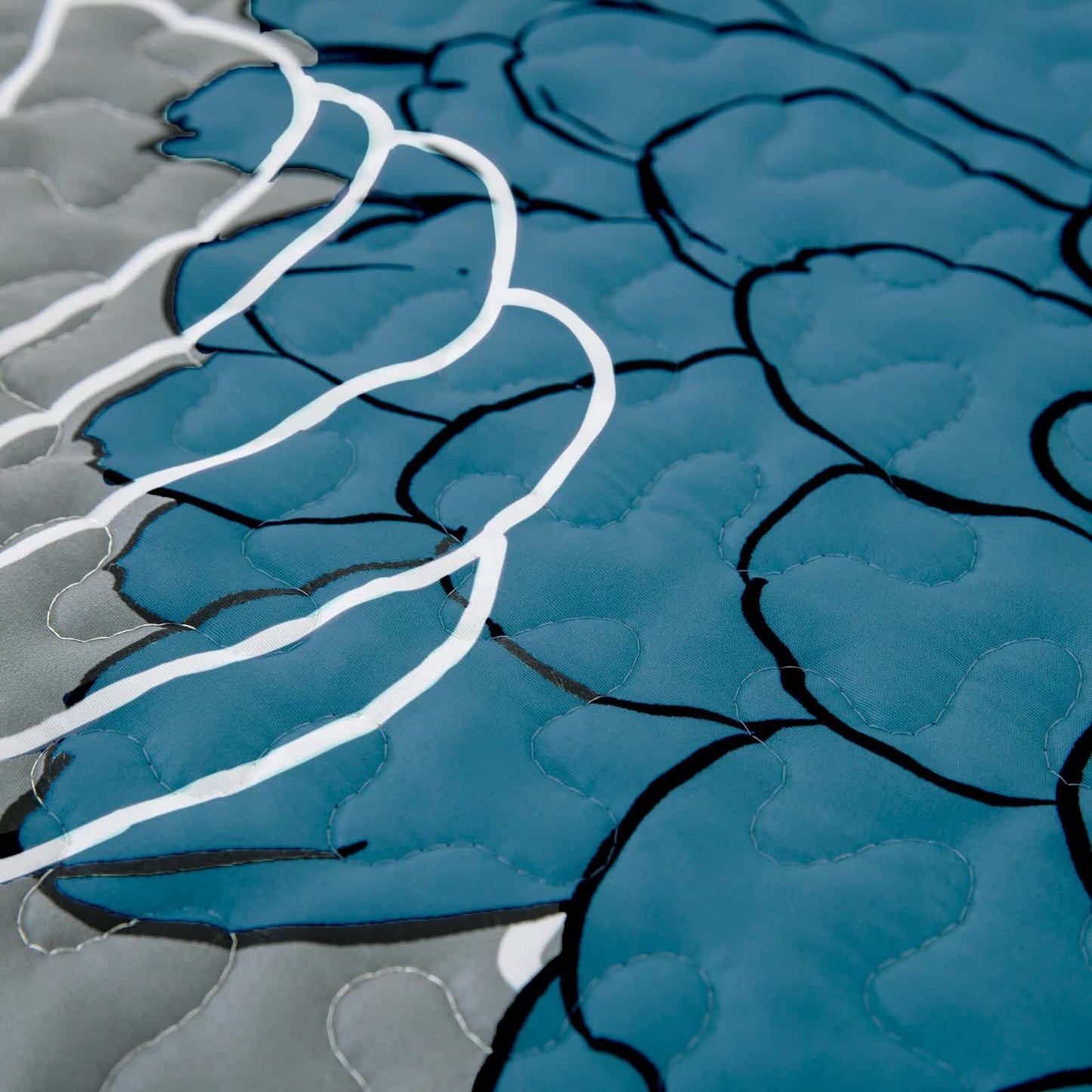 Grey Azure Bloom Quilted Coverlet Bedspread Set with Pillow Covers - Image 6