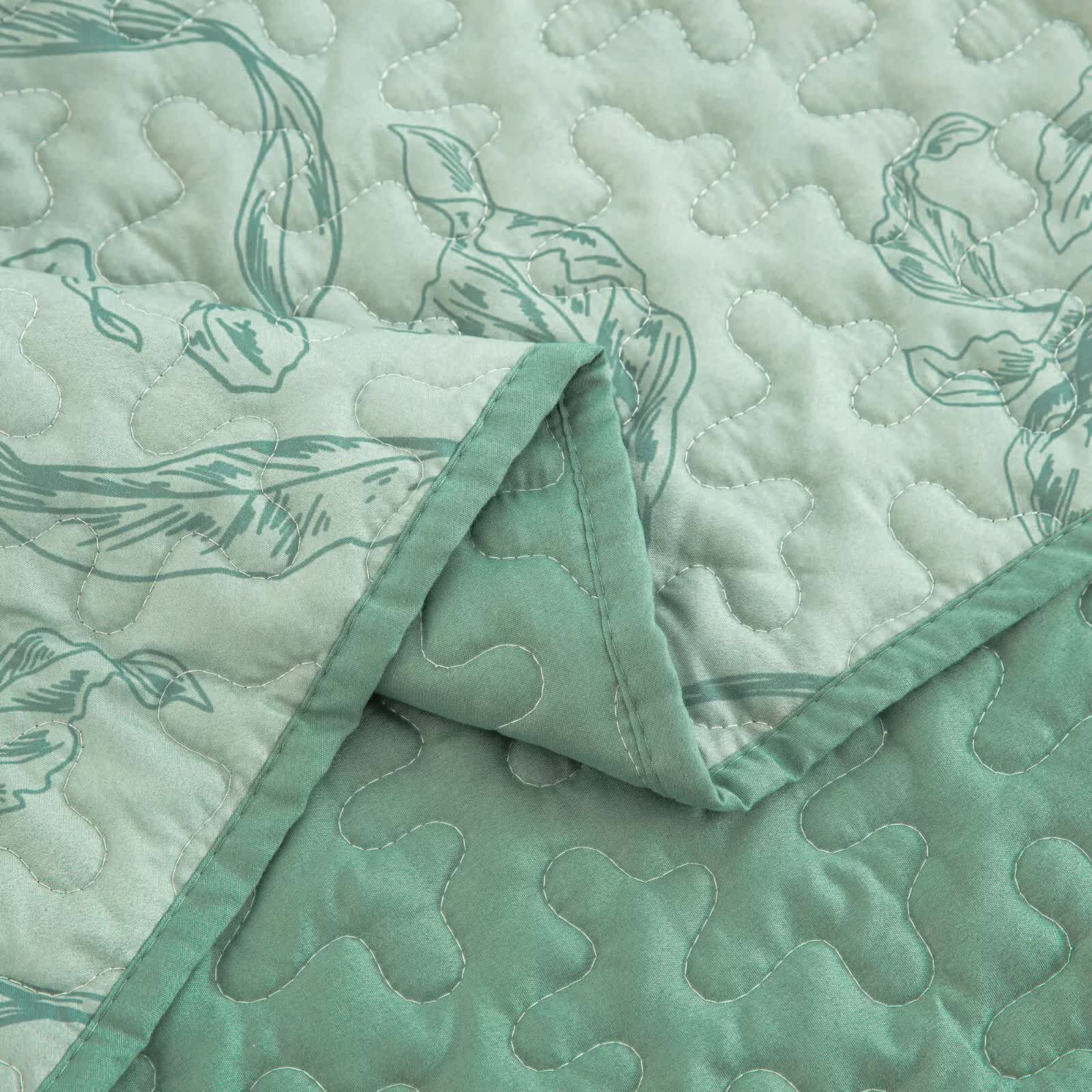 Meadow Butterfly Green Quilted Bedspread Set with Floral Details and Pillowcases - Image 9