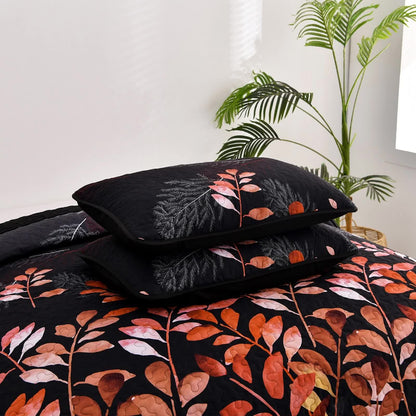 Black and Red  Leaves Quilted Bedspread & Pillowcase Set  - Image 8