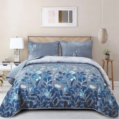 Blue Garden Coverlet Set with Quilted Floral Pattern and Pillowcases - Image 7