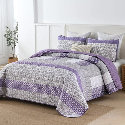 Bohemian Purple and White Quilted Bedspread or Coverlet Set and matching pillowcases - Image 2