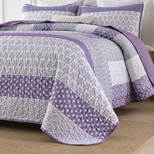 Bohemian Purple and White Quilted Bedspread or Coverlet Set and matching pillowcases - Image 3
