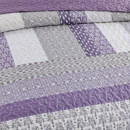 Bohemian Purple and White Quilted Bedspread or Coverlet Set and matching pillowcases - Image 4