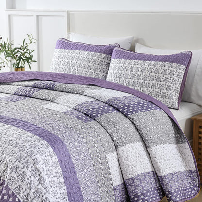 Bohemian Purple and White Quilted Bedspread or Coverlet Set and matching pillowcases - Image 6