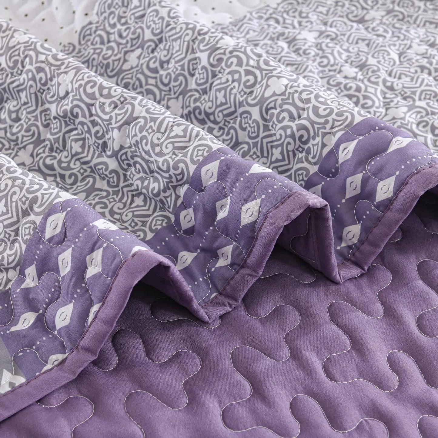 Bohemian Purple and White Quilted Bedspread or Coverlet Set and matching pillowcases - Image 8