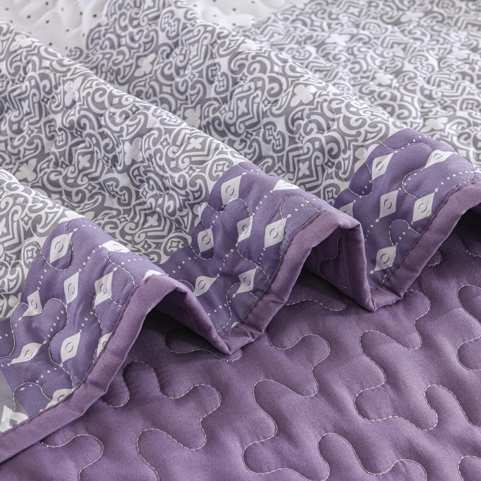Bohemian Purple and White Quilted Bedspread or Coverlet Set and matching pillowcases - Image 8