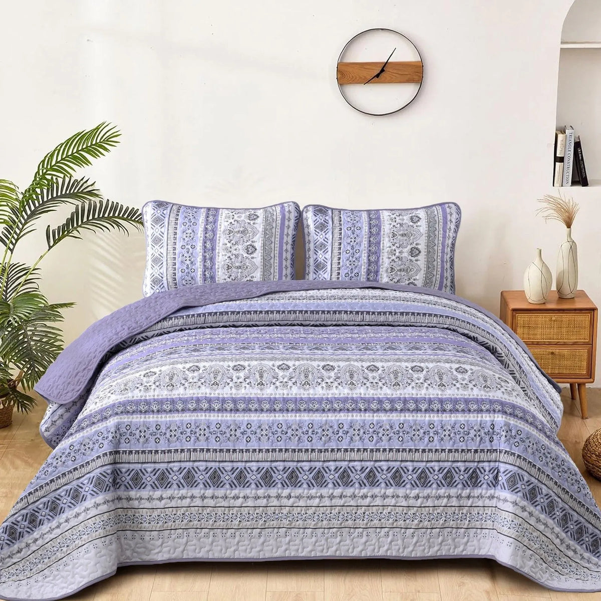 Lavender Elysian Stripe Bedspread Coverlet 3 Piece Set
