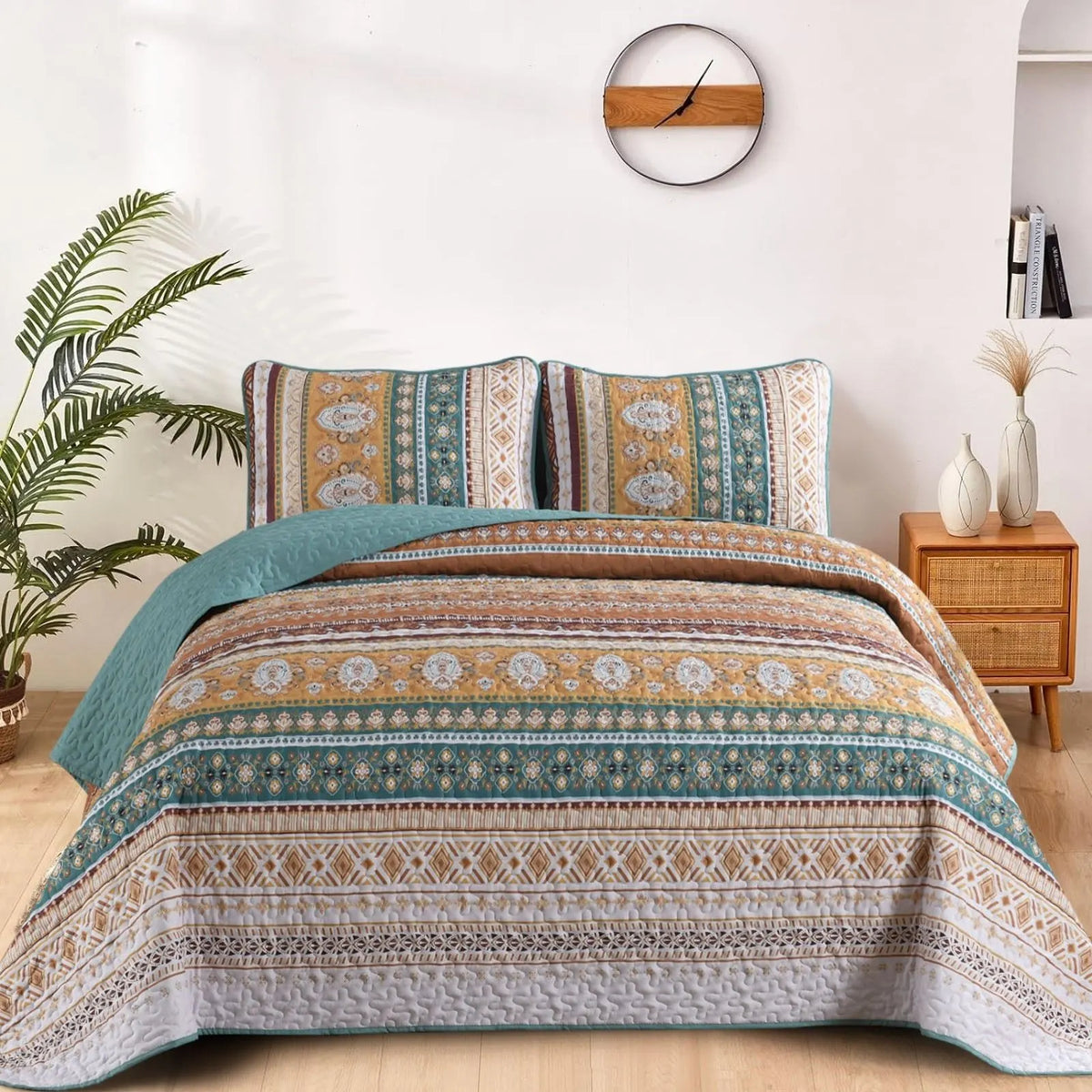 Teal Amber Bohemian Bedspread Coverlet 3 Piece Set