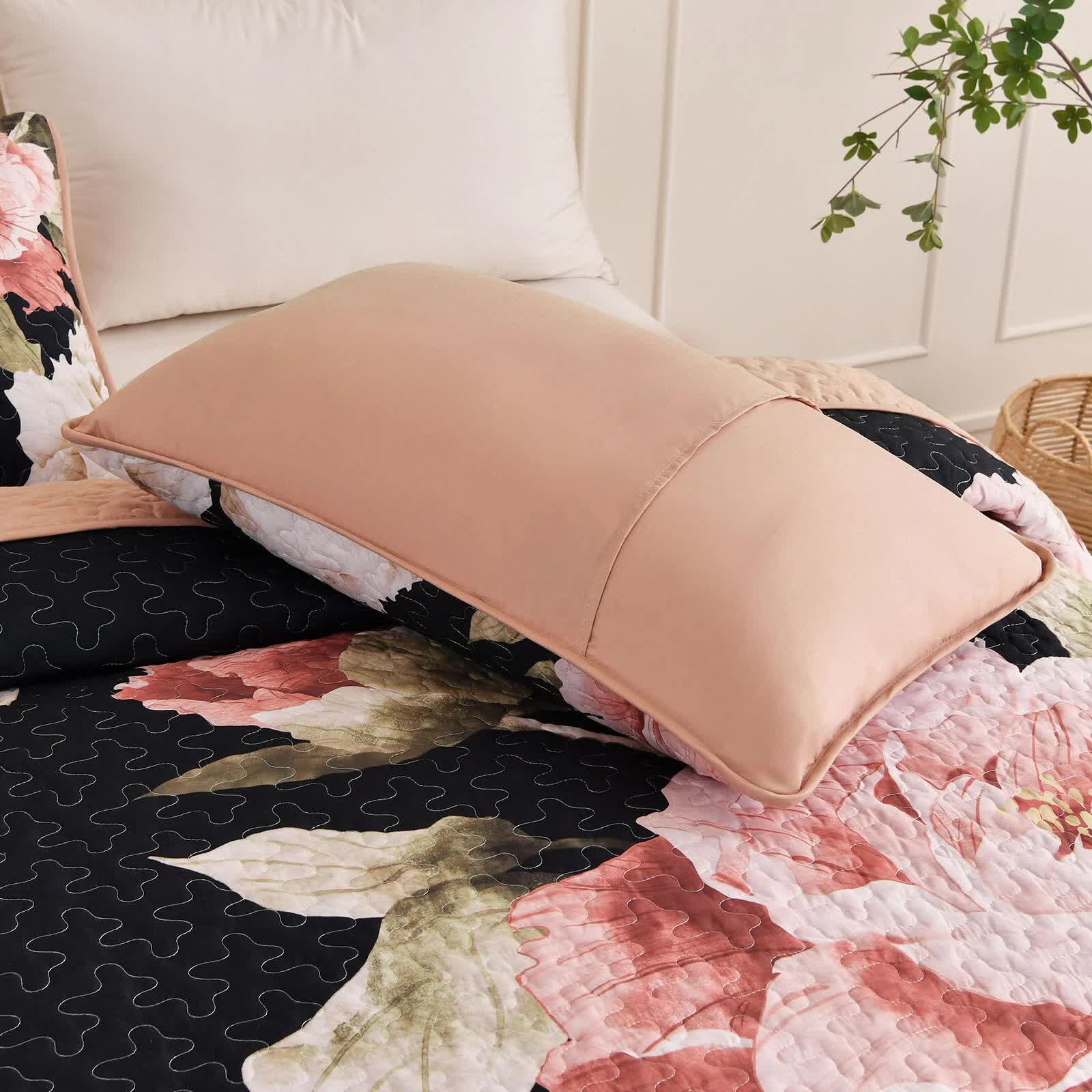 Blossom Trio Quilted Coverlet Set with Pillowcases (Black, Red & Pink - Image 7