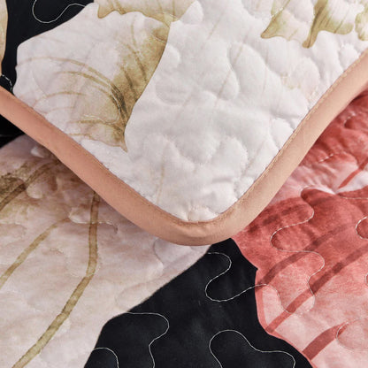 Blossom Trio Quilted Coverlet Set with Pillowcases (Black, Red & Pink - Image 9