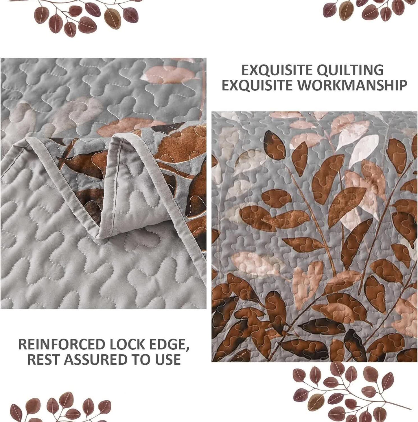 Brown Verdant Quilted Ensemble with Flower Motifs bedspread  and Pillowcases - Image 4