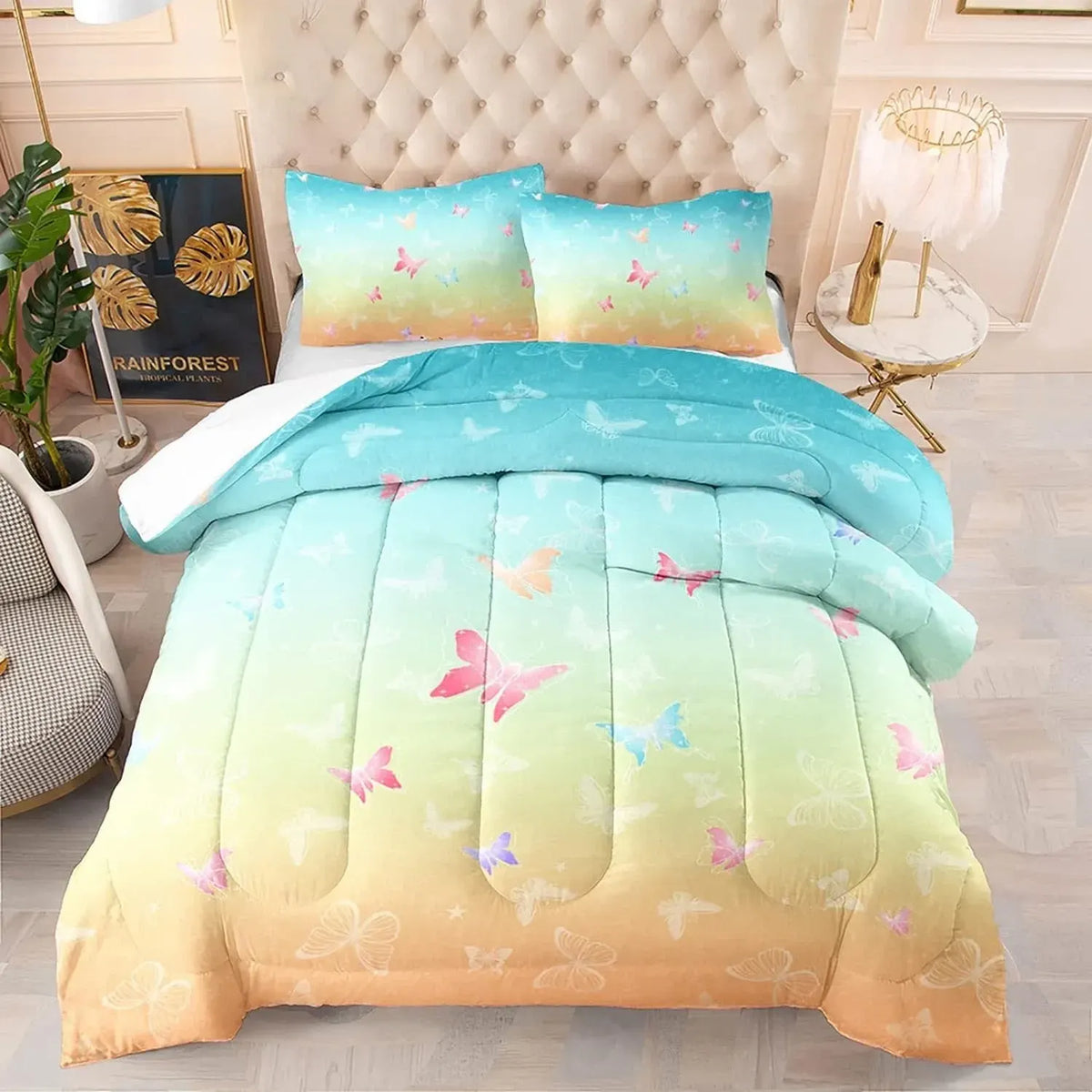 Aqua Sunset Butterfly Dream Comforter Quilted Doona Set