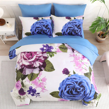 Blue Violet Rose Bloom Comforter Quilted Doona Set - Image 2