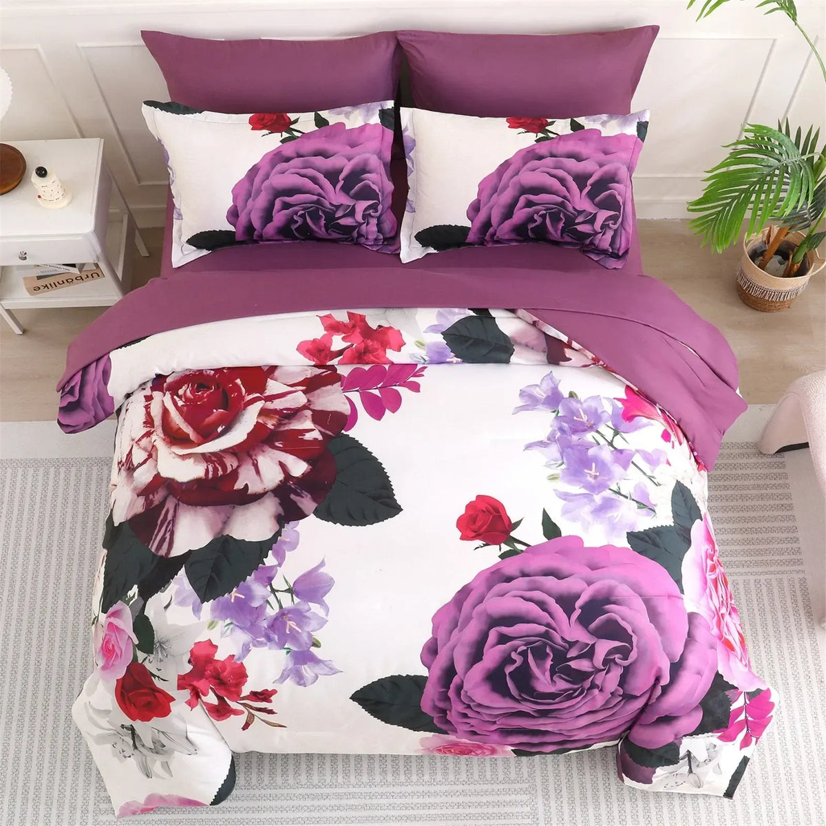 Magenta Purple Rose Garden Comforter Quilted Doona Set - Image 2
