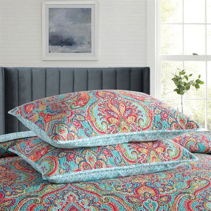 100% Cotton Aqua Coral Paisley Bloom Coverlet Bedspread Set - Image 7