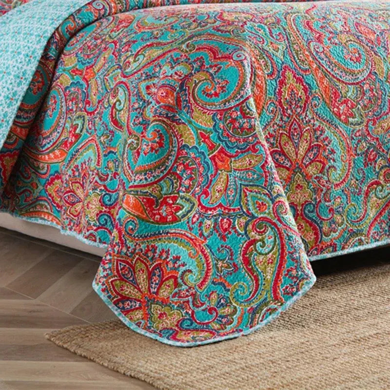 100% Cotton Aqua Coral Paisley Bloom Coverlet Bedspread Set - Image 8