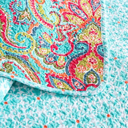 100% Cotton Aqua Coral Paisley Bloom Coverlet Bedspread Set - Image 9