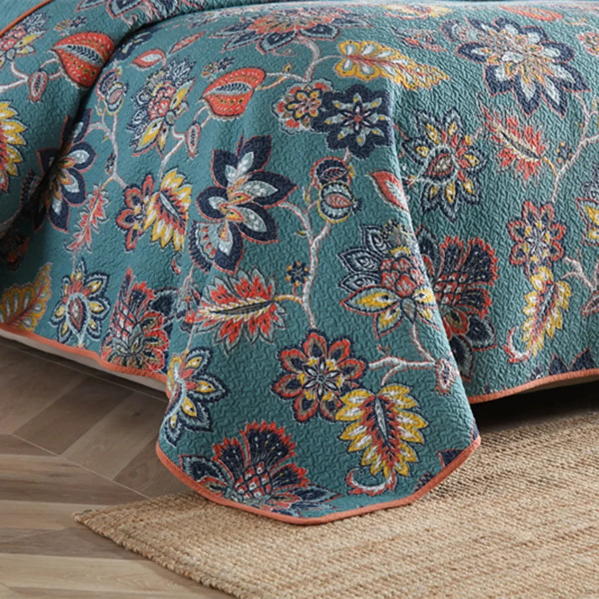 100% Cotton Teal Floralia Garden Coverlet Bedspread Set - Image 2