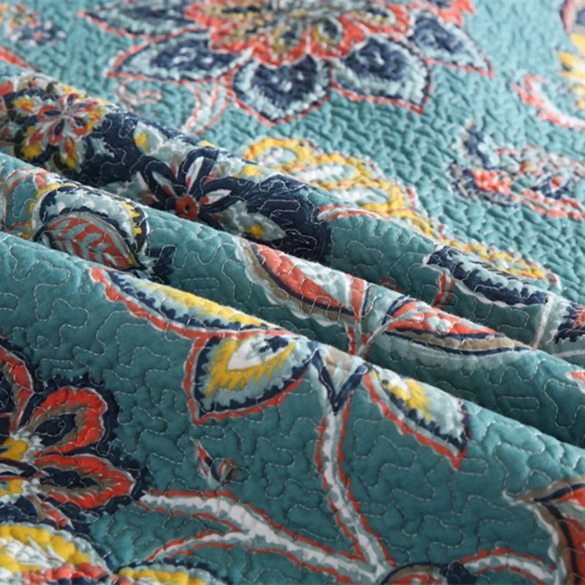 100% Cotton Teal Floralia Garden Coverlet Bedspread Set - Image 3