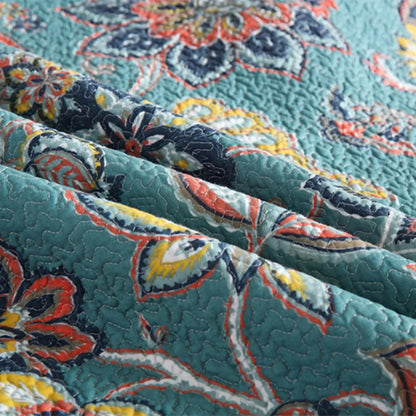100% Cotton Teal Floralia Garden Coverlet Bedspread Set - Image 3