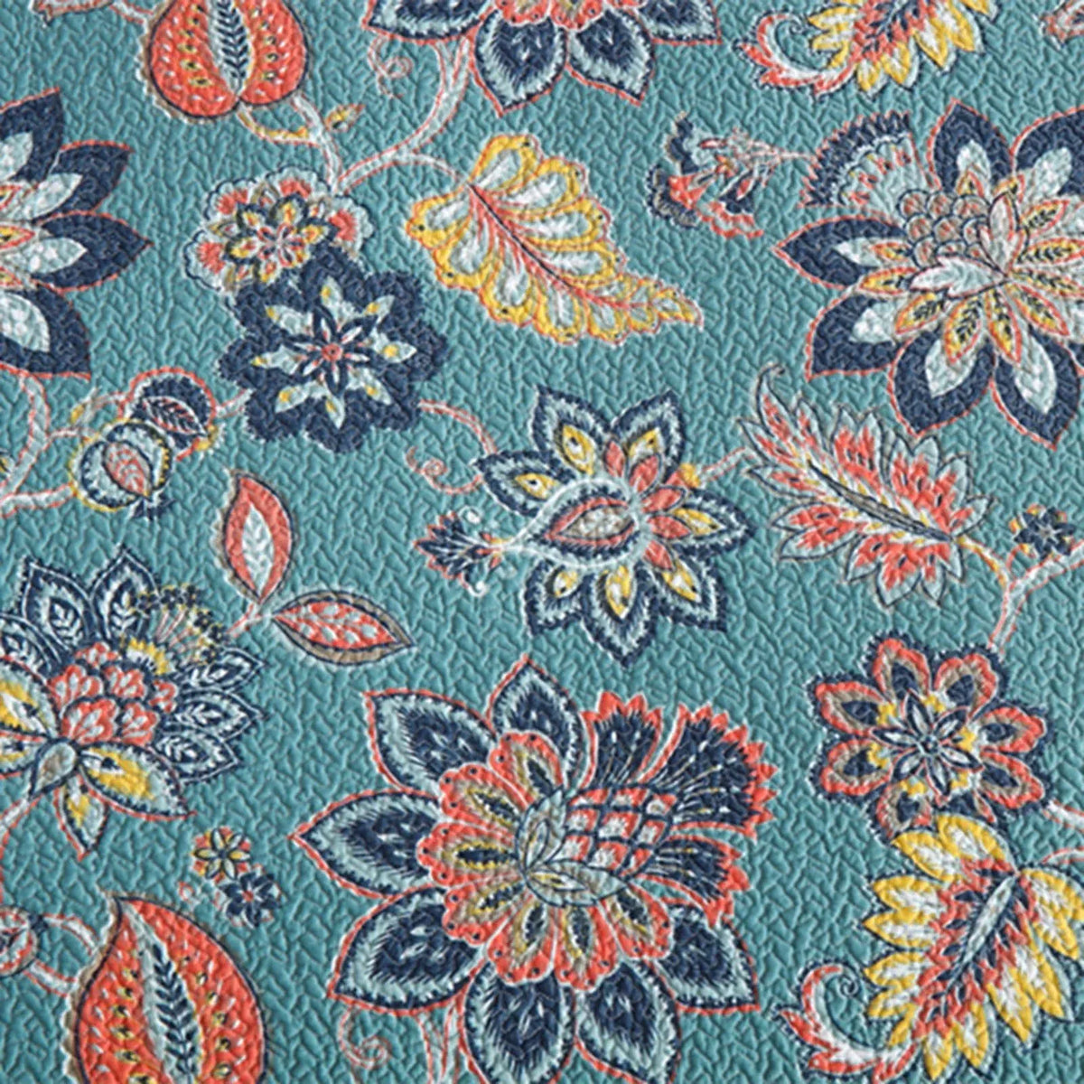 100% Cotton Teal Floralia Garden Coverlet Bedspread Set - Image 5