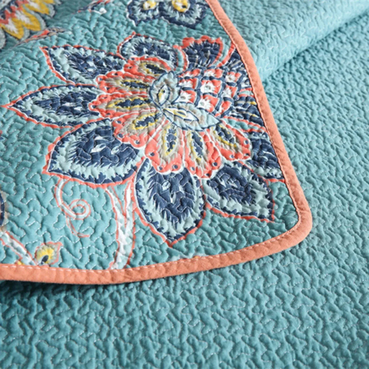 100% Cotton Teal Floralia Garden Coverlet Bedspread Set - Image 7