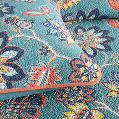 100% Cotton Teal Floralia Garden Coverlet Bedspread Set - Image 8