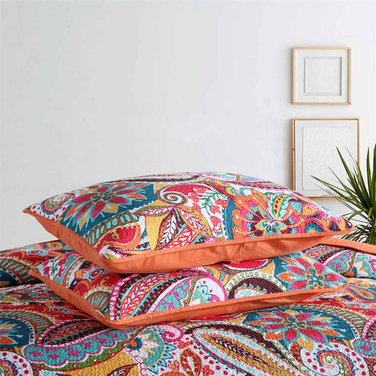 100% Cotton Coral Rainbow Paisley Coverlet Bedspread Set - Image 2