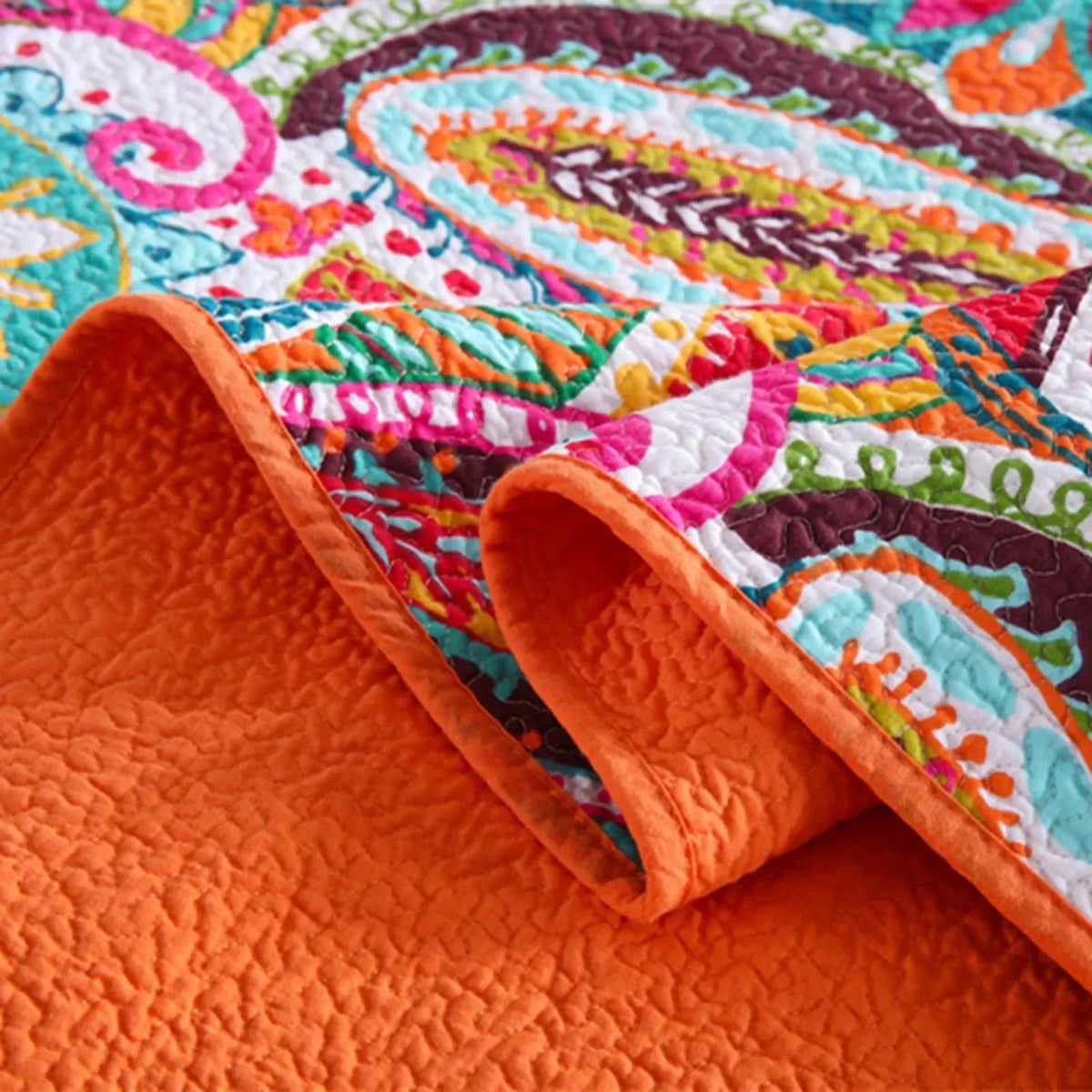100% Cotton Coral Rainbow Paisley Coverlet Bedspread Set - Image 3