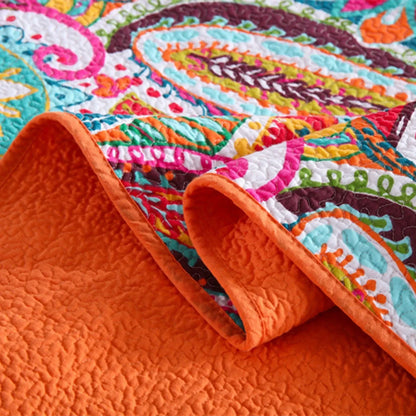 100% Cotton Coral Rainbow Paisley Coverlet Bedspread Set - Image 3
