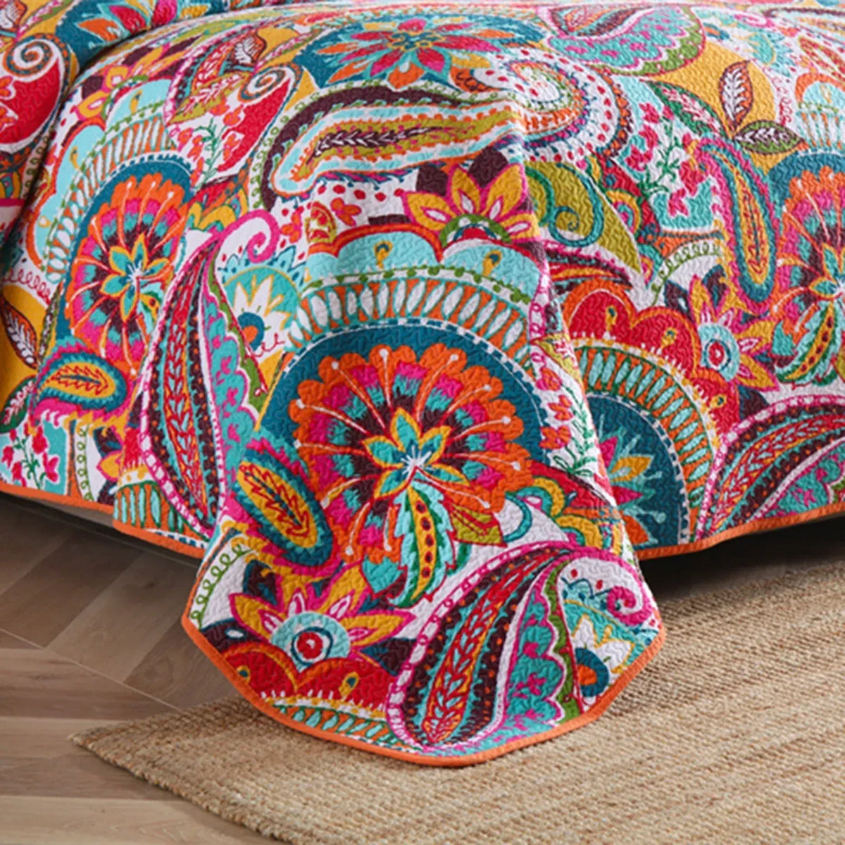 100% Cotton Coral Rainbow Paisley Coverlet Bedspread Set - Image 4