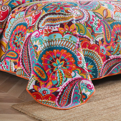 100% Cotton Coral Rainbow Paisley Coverlet Bedspread Set - Image 4