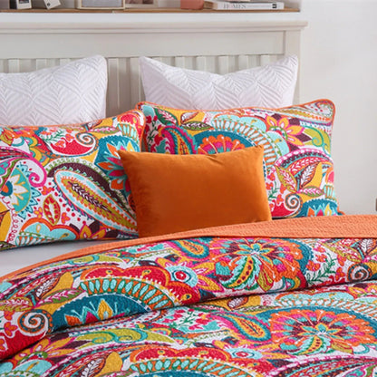 100% Cotton Coral Rainbow Paisley Coverlet Bedspread Set - Image 6