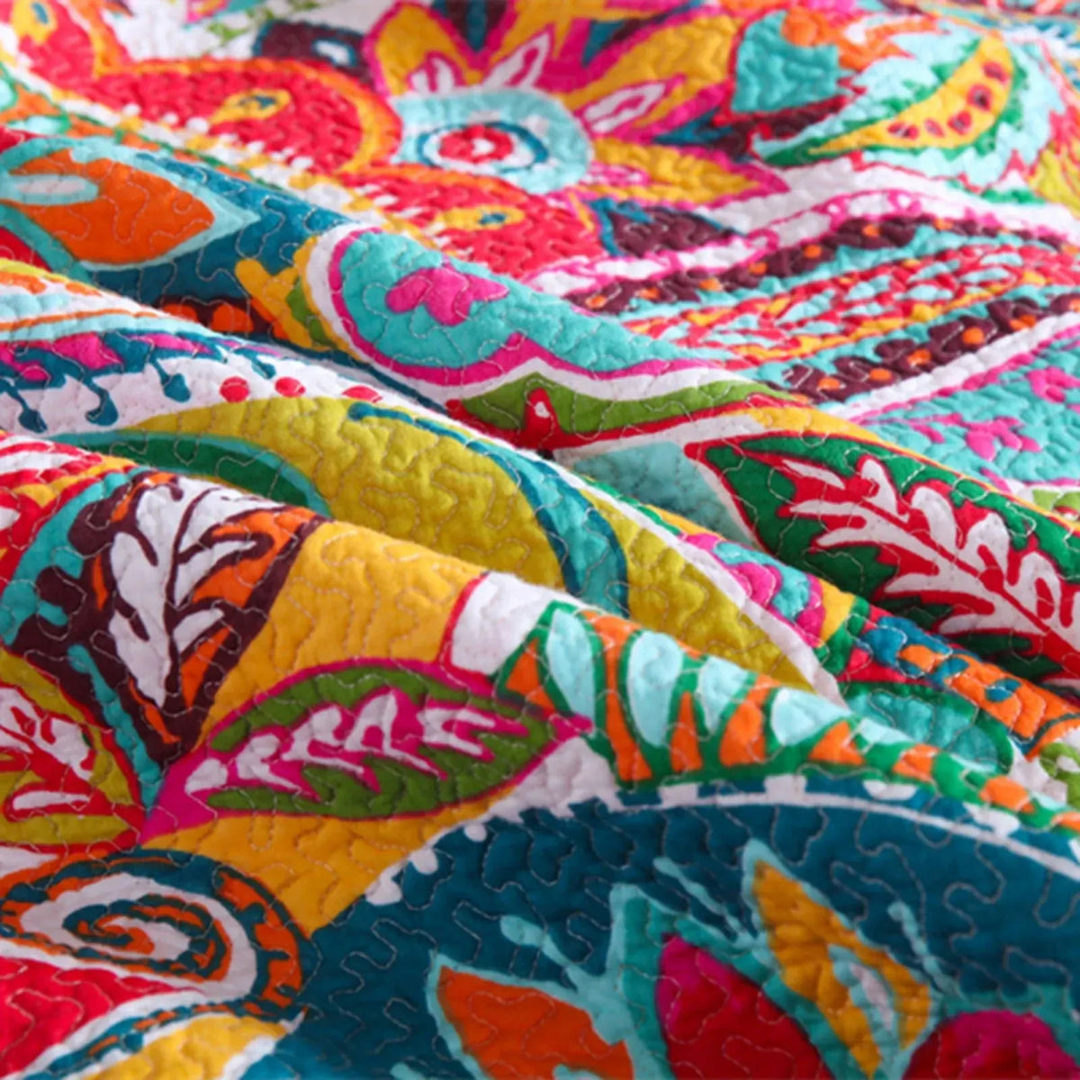 100% Cotton Coral Rainbow Paisley Coverlet Bedspread Set - Image 7