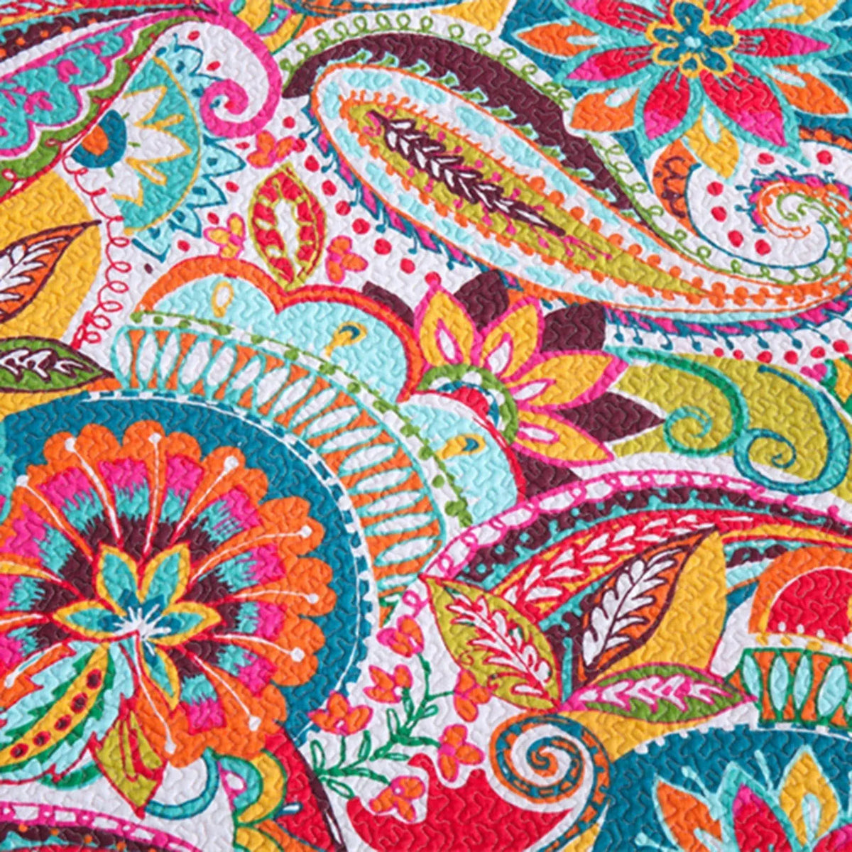 100% Cotton Coral Rainbow Paisley Coverlet Bedspread Set - Image 8