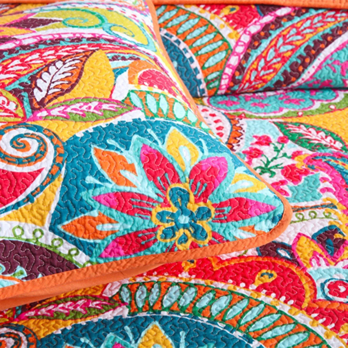 100% Cotton Coral Rainbow Paisley Coverlet Bedspread Set - Image 9