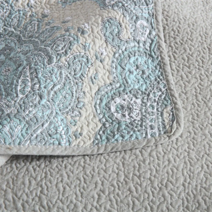 100% Cotton Blue Silver Damask Bloom Coverlet Bedspread Set - Image 3