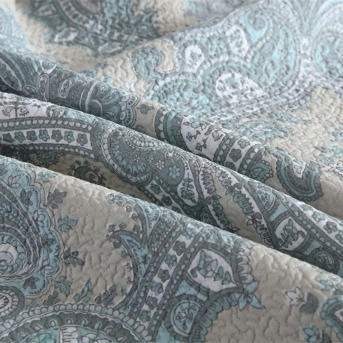 100% Cotton Blue Silver Damask Bloom Coverlet Bedspread Set - Image 6