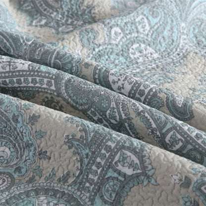 100% Cotton Blue Silver Damask Bloom Coverlet Bedspread Set - Image 6