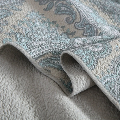 100% Cotton Blue Silver Damask Bloom Coverlet Bedspread Set - Image 7