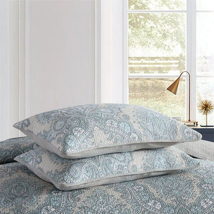 100% Cotton Blue Silver Damask Bloom Coverlet Bedspread Set - Image 8