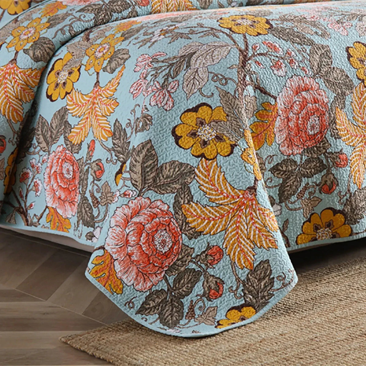 100% Cotton Golden Meadow Floral Coverlet Bedspread Set - Image 6