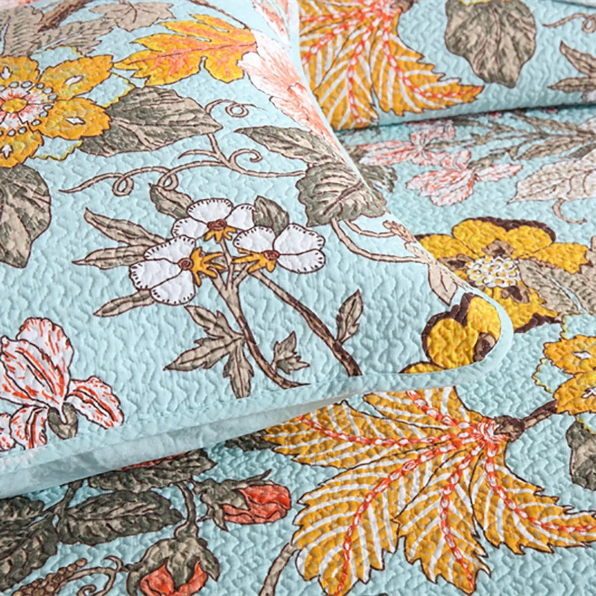 100% Cotton Golden Meadow Floral Coverlet Bedspread Set - Image 7