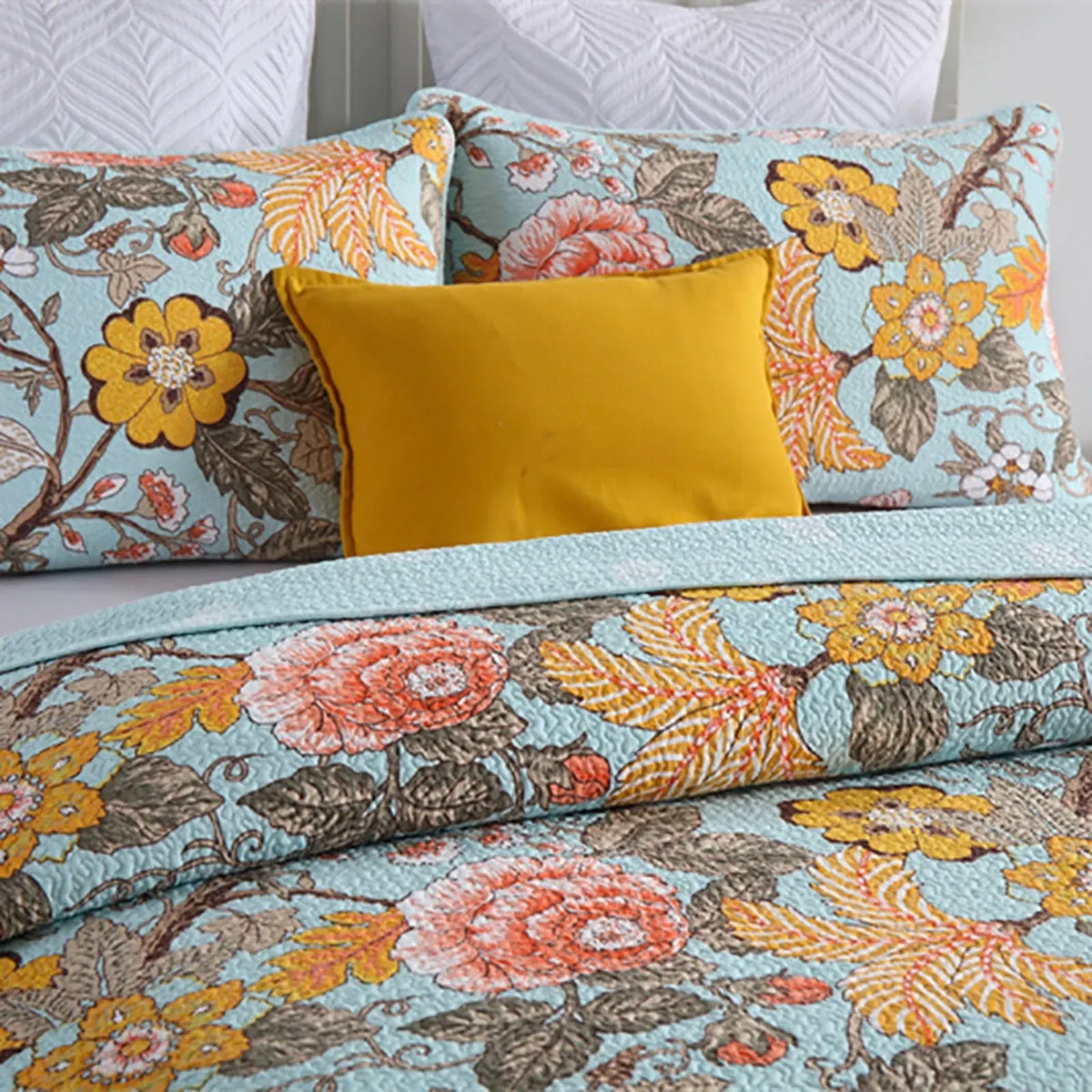 100% Cotton Golden Meadow Floral Coverlet Bedspread Set - Image 9