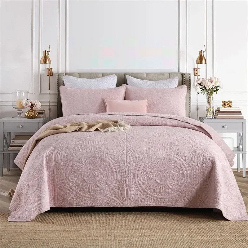 100% Cotton Embossed Blush Medallion Majesty Coverlet Bedspread Set