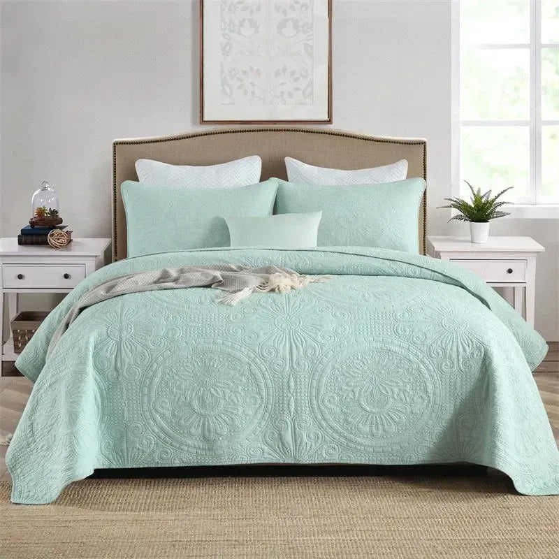 100% Cotton Embossed Aqua Medallion Serenity Coverlet Bedspread Set