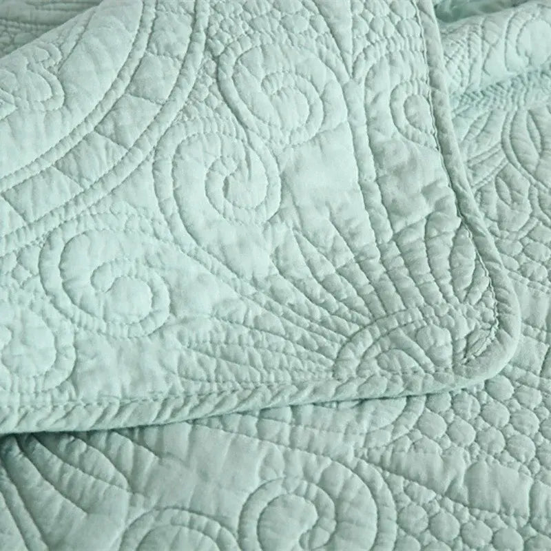 100% Cotton Embossed Aqua Medallion Serenity Coverlet Bedspread Set - Image 2