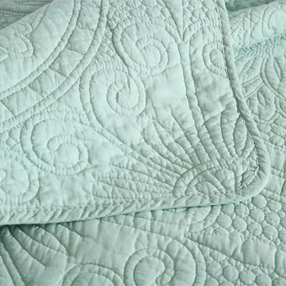 100% Cotton Embossed Aqua Medallion Serenity Coverlet Bedspread Set - Image 2